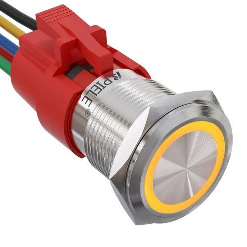 Vista 16 de APIELE Interruptor de botón de bloqueo de 0.748 in, 12 V CC, anillo de halo de ojo de ángel LED de 0.74 pulgadas, 1NO1NC SPDT con enchufe de cable