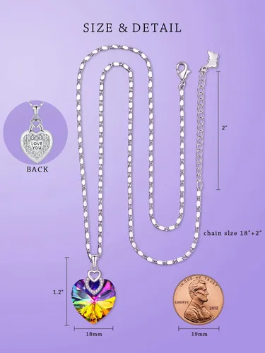 Vista 3 de PLATO H 3 Heart Crystal Necklace for Women Gifts for her Pendant Crystal Jewelry Necklace for Girl Wedding Gifts for Anniversary Day Mother's Day