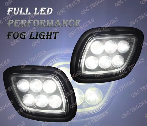 Vista 4 de QSC Truck Parts Juego de 6 piezas de parachoques con luces antiniebla cromadas + LED para Freightliner Cascadia 08-17