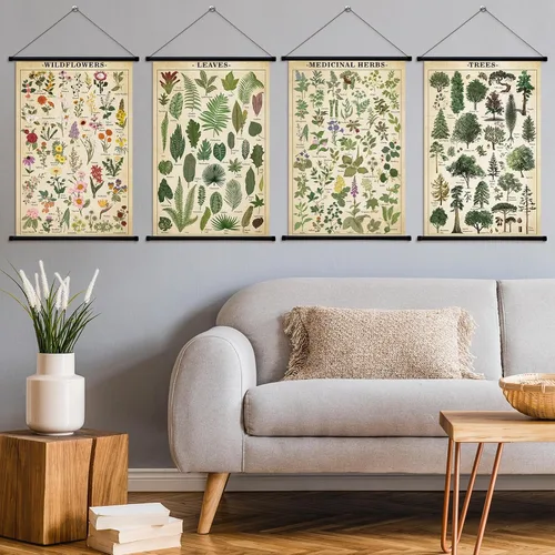 Vista 7 de Lewtemi Póster vintage de 4 piezas de arte de pared botánico de la naturaleza, flores silvestres, hojas, hierbas medicinales, árboles, póster