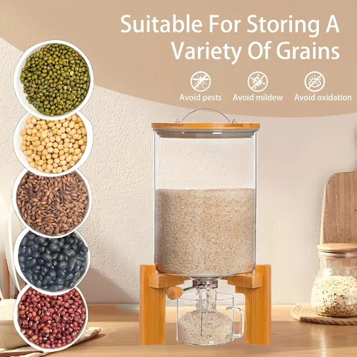 Vista 5 de Dispensador de arroz, contenedor de almacenamiento de arroz, contenedor de harina y cereales para organización de cocina y despensa, dispensador