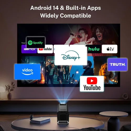 Vista 2 de Mini proyector incorporado de la ayuda de las aplicaciones 1080P 4K con Android 14, teledirigido del teléfono Portable Smart Projector with WiFi 6