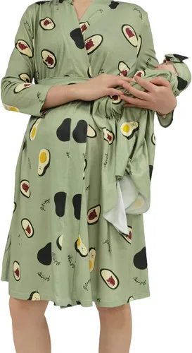 Vista 2 de SUFEINI Conjunto de manta con bata de mamá a juego, bata de maternidad para enfermería, hospital, parto, bata de embarazo, ropa de descanso