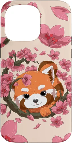 Vista 20 de Funda para iPhone 15 Pro Cute Red Panda y Sakura Cherry Blossom