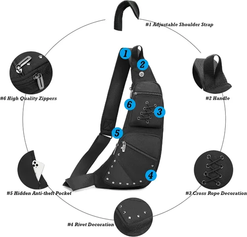 Vista 3 de NICGID Bolso bandolera en el pecho, mochila de hombro, bolsa cruzada, mochila casual para hombres y mujeres, Negro 015, Moderno" o "minimalista