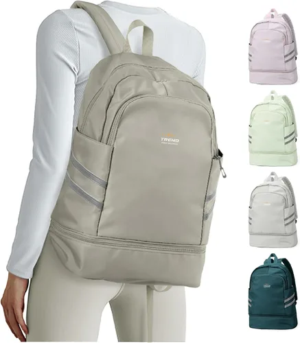 Vista 24 de coofay Mochila de gimnasio para mujer, bolsa de gimnasio con compartimento beige (A-Beige)