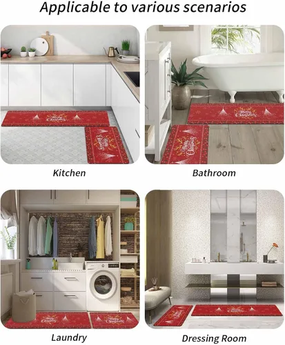 Vista 6 de Tapete de baño rojo de Navidad para bañera, antideslizante, secado rápido y absorbente, tierra de diatomeas, fregadero de cocina, lavable, tapete