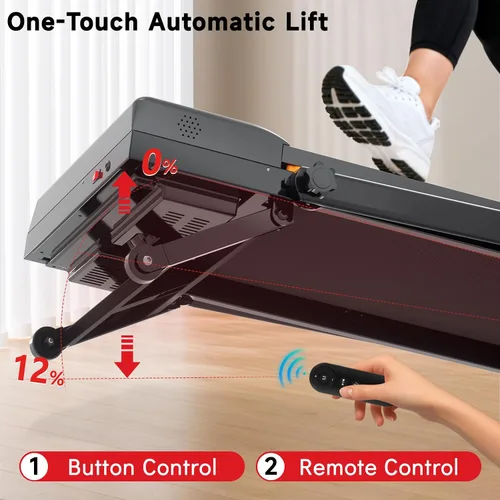 Vista 4 de Walking Pad Treadmill with Incline and Handle Bar, 7.5MPH Under Desk Foldable Treadmill for Home Office with Remote Control Negro azabache