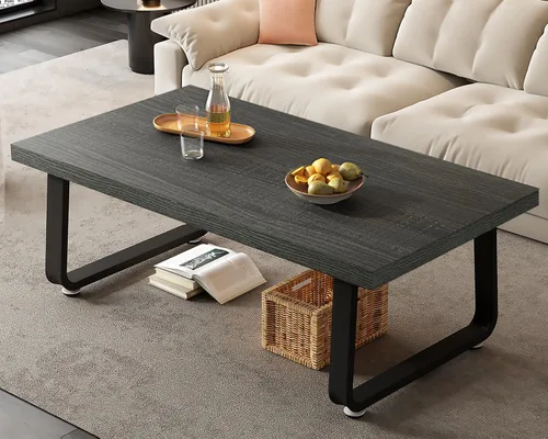 Vista 16 de HSH Mesa de café negra moderna, mesa de centro de madera rústica y metal, mesas de café sencillas de estilo granja para sala de estar, mesa de té