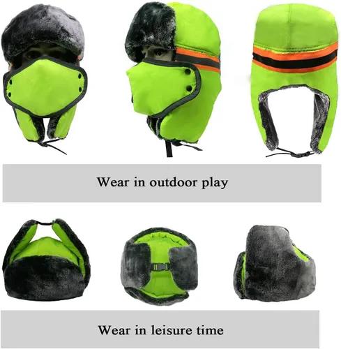 Vista 6 de Sombrero de esquí de invierno para hombres y mujeres, sombrero de soldado ruso cálido con máscara resistente al viento para esquí al aire libre