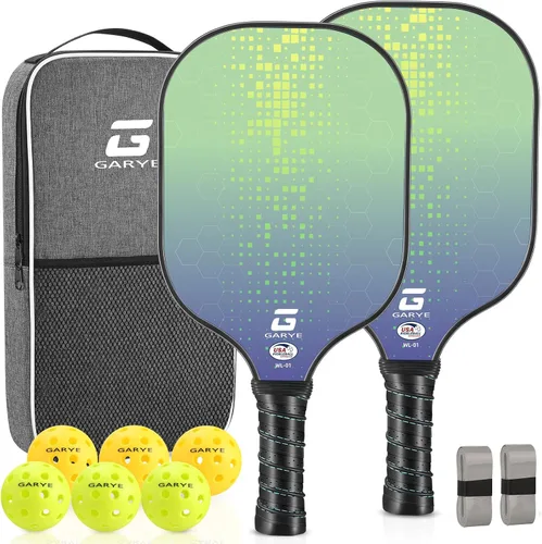 Vista 9 de GARYE Juego de 2 palas de pickleball aprobadas por USAPA, juego de pickleball de fibra de carbono, raquetas ligeras de pickleball, paquete de 2