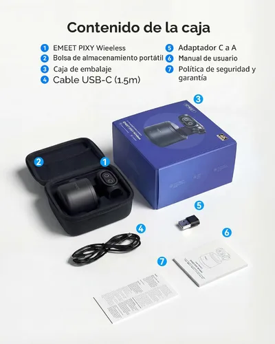 Vista 8 de EMEET PIXY - Cámara de transmisión inalámbrica 4K de doble lente AI