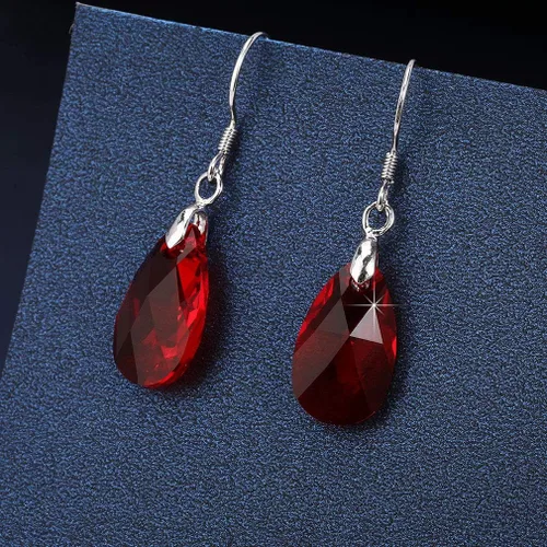 Vista 18 de Aretes colgantes de cristal austriaco con forma de lágrima para mujer, joyería hipoalergénica de plata de ley 925