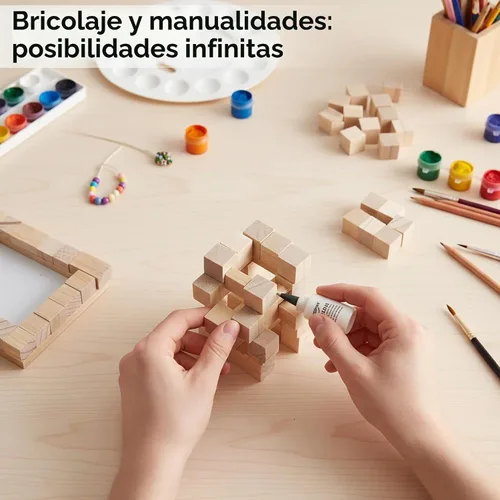 Vista 5 de Bloques de madera para manualidades, cubos de madera sin terminar, bloques cuadrados de madera de pino natural de 1 cm, cubos de madera para artes