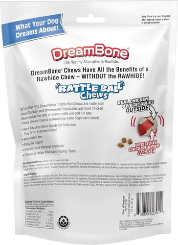 Vista 2 de DreamBone RattleBall - Masticables pequeños para perros, 14 unidades, sin piel cruda, con golosinas de pollo reales