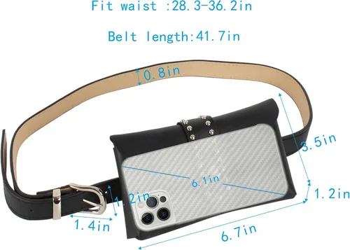 Vista 6 de Riñonera con remache punk para mujer, con cinturón, bolsa para teléfono celular, para viajes, entrenamiento, correr, senderismo