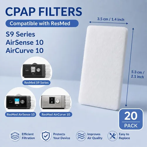Vista 5 de Paquete de 20 filtros CPAP ResMed Filtro de Aire Desechable Premium Filtro de Repuesto Universal para ResMed Airsense10 Aircurve10 Airstart 10 10