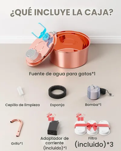 Vista 5 de Tomxcute - Fuente de agua para gatos de acero inoxidable con chapado en cobre de 108 oz/3.2 L