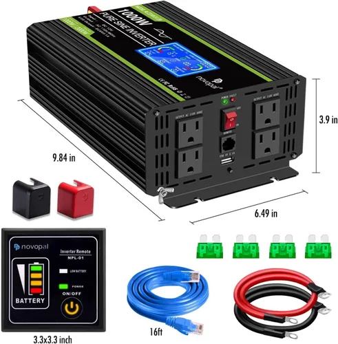 Vista 8 de Novopal Inversor de corriente de onda sinusoidal pura de 1000 W, convertidor de corriente de 12 V CC a 110 V/120 V CA, 4 salidas de CA, inversor