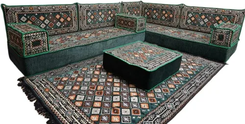 Vista 153 de arabicsofa Juego de asientos Jalsa en forma de L – Majlis árabe hecho a mano con almohadas de respaldo
