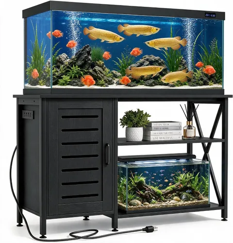 Vista 12 de Herture Soporte para tanque de peces de 20 a 29 galones, soporte de acuario con almacenamiento de accesorios de gabinete, marco de metal resistente