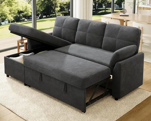 Vista 9 de AMERLIFE Sofa Bed, Sleeper Sofa with Storage Chaise, Convertible Sofa Bed with Pull Out Couch, l Shaped Couch for Living Room, Guest Room, Boucle