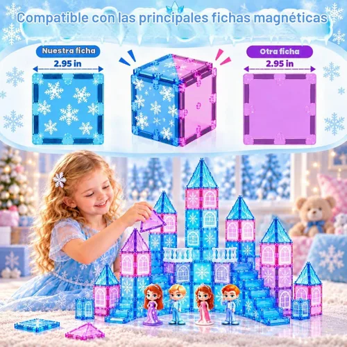 Vista 6 de GobiDex Juego de castillo de princesa de azulejos magnéticos de 100 piezas Multicolor