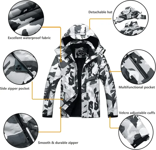 Vista 6 de Chaqueta de esquí impermeable con capucha para hombre, abrigo cálido de nieve para el invierno