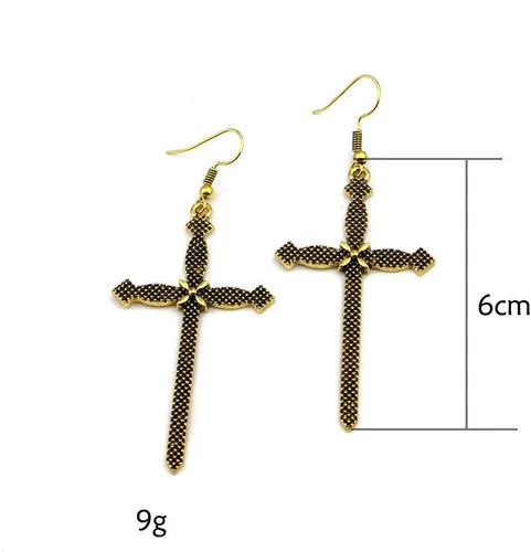 Vista 2 de DoubNine Pendientes de cruz grandes retro bohemios góticos cuelgan ganchos para las orejas joyería nupcial de boda para mujer (dorado), Zinc, No es