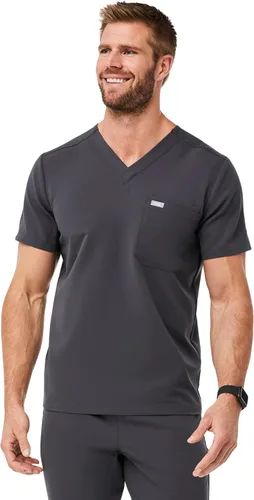 Vista 14 de FIGS Leon - Camiseta médica para hombre, 3 bolsillos, ajuste a medida, cuello en V moderno, elástico en 4 direcciones, absorbe la humedad BLK