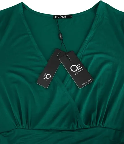 Vista 6 de Ouges Vestido largo de manga larga con cuello en V cintura drapeada para mujer