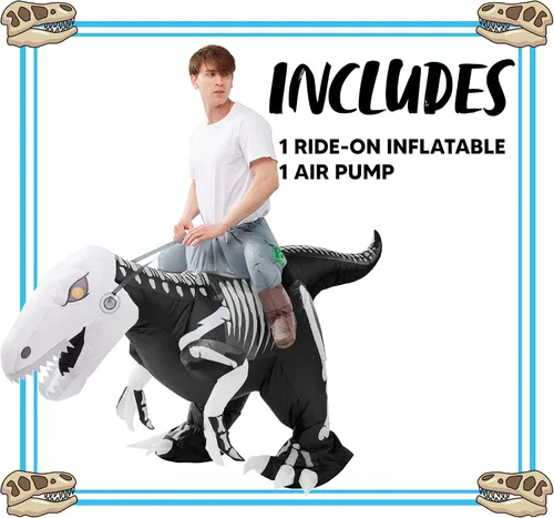 Vista 5 de Spooktacular Creations Raptor - Disfraz inflable para adultos disfraz de dragón de aire paseo de medio cuerpo dinosaurio esqueleto para fiestas