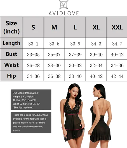 Vista 6 de Halter Avidlove,Babydoll de encaje con tirantes. Lencería Halter