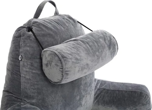 Vista 8 de Husband Pillow Backrest with Arms - Adult Reading Pillow with Shredded Memory Foam, Ultra-Comfy Removable Microplush Cover & Detachable Neck Roll