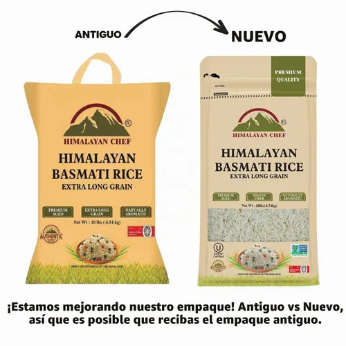Vista 3 de Himalayan Chef Arroz Basmati, arroz de grano extra largo, esponjoso, de cocción rápida, aromático, 10 libras (el embalaje puede variar)