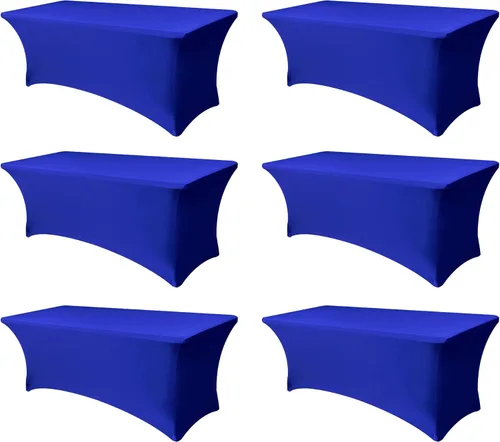 Vista 40 de Funda Elástica para Mesa para Mesas Rectangulares de 4 pies - Paquete de 8 Manteles de Spandex Azul Aguamarina con Elástico - Para Mesas Plegables