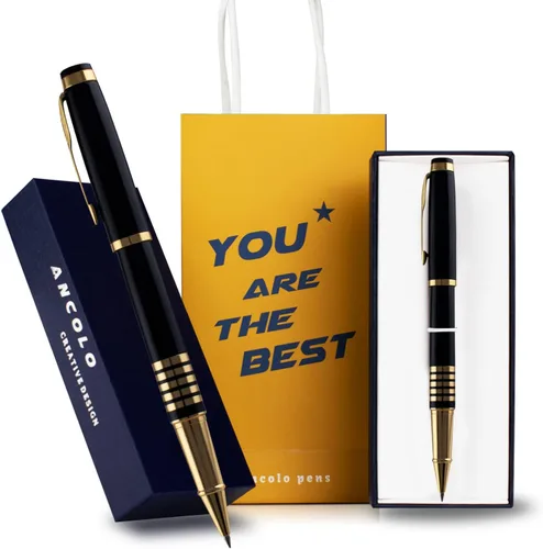 Vista 8 de Ancolo Bolígrafo de regalo personalizado, juego de regalo de negocios de lujo, bolígrafo con 2 recambios de tinta negra, cuerpo de metal