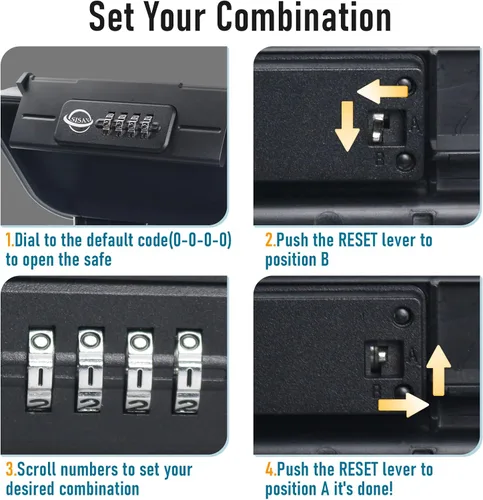 Vista 7 de Caja de seguridad portátil, combinación segura con cable extraíble, establece tu propia combinación, para viajes, actividades familiares y de Negro
