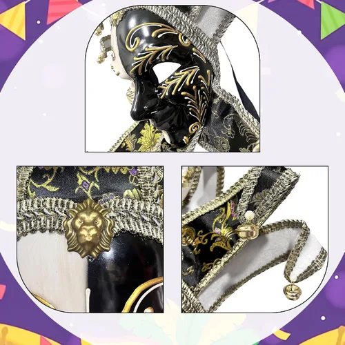 Vista 5 de Máscara veneciana vintage de bufón para mujer, accesorio para disfraz de carnaval, mardi gras