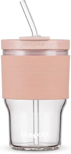 Vista 10 de BLUEPOLAR Vasos de vidrio con tapas y popotes, vasos reutilizables de 16 onzas para café helado y botellas de jugo, vasos de preparación fría