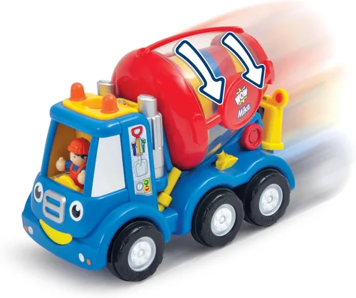 Vista 5 de Wow Toys Mix 'n' Fix Mike - Camión mezclador de cemento de construcción con figura del conductor Alimentado por fricción, sin baterías, juguete