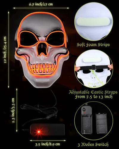 Vista 2 de Vinsot - Máscara de esqueleto de calavera con luz LED, 4