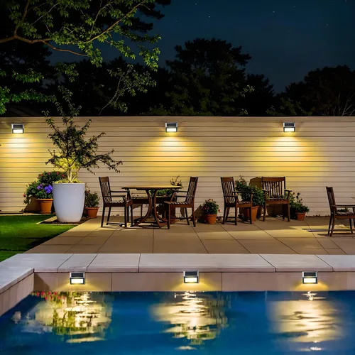 Vista 5 de JSOT Luces solares ideales para escalones, vallas, cubiertas, escaleras blancas cálidas, 6P Mejora la atmósfera, la seguridad, el atractivo visual