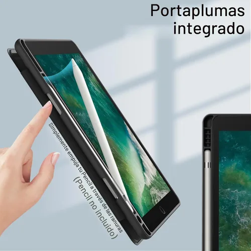 Vista 5 de JETech - Funda para iPad 6ª/5ª generación de 9.7" (2018/2017), color negro Parte trasera transparente transparente, soporte para lápices, cubierta