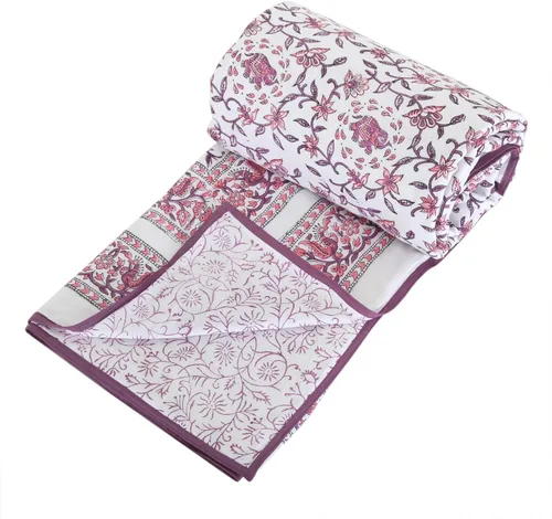 Vista 8 de Manta reversible 100% algodón, manta india, manta de aire acondicionado, 90 x 108 pulgadas (elefante, pavo real)