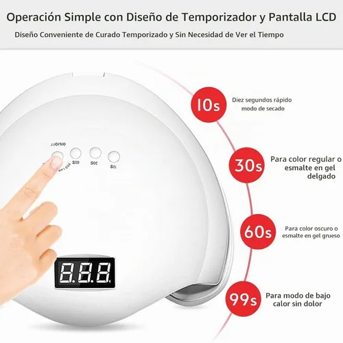 Vista 2 de Lámpara LED de uñas, secador de uñas de gel de 48 W, secado de esmalte de uñas, luz LED UV con 4 temporizadores, sensor automático, pantalla LCD