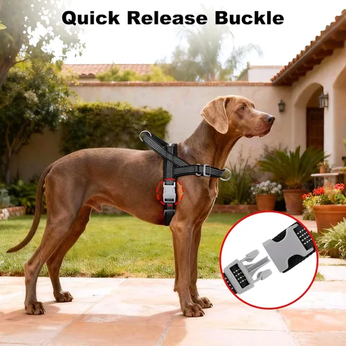 Vista 6 de Arnés sin tirones para perro con asa, ajustable, de malla suave, acolchado, reflectante, arnés para caminar con clip frontal para perros pequeños