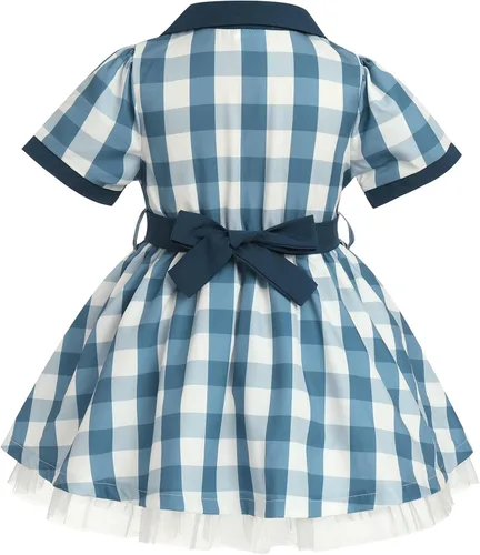 Vista 4 de Baby Girl Vintage Plaid Dresses Shorts Sleeve Polka Dots Swing Dress with Apron Outfit 50s Housewife Dress Costume