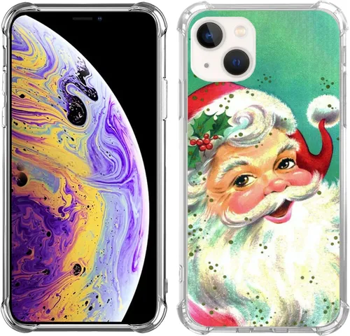 Vista 4 de Funda retro vintage de Papá Noel para iPhone 15, diseño de dibujos animados Kawaii de invierno para niñas, niños, mujeres y hombres, funda única