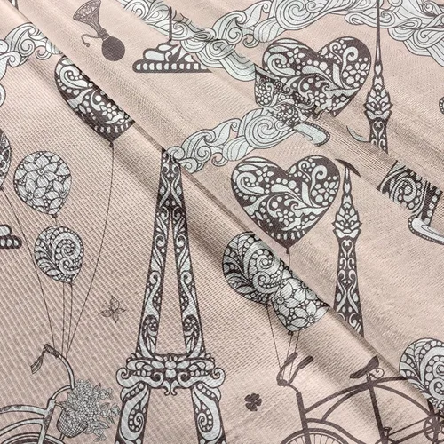 Vista 5 de Ambesonne Cortinas de tul Eiffel con bolsillo para barra, globos retro de corazón de café, remolinos de hito francés, cortina transparente